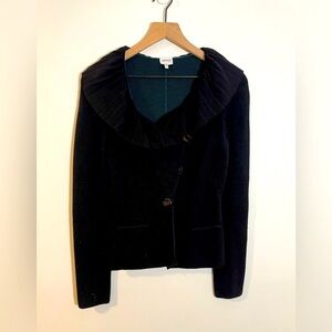Armani Collezioni Black Wool  Knit Ruffle Cardigan Sweater Size 38/ Small Italy